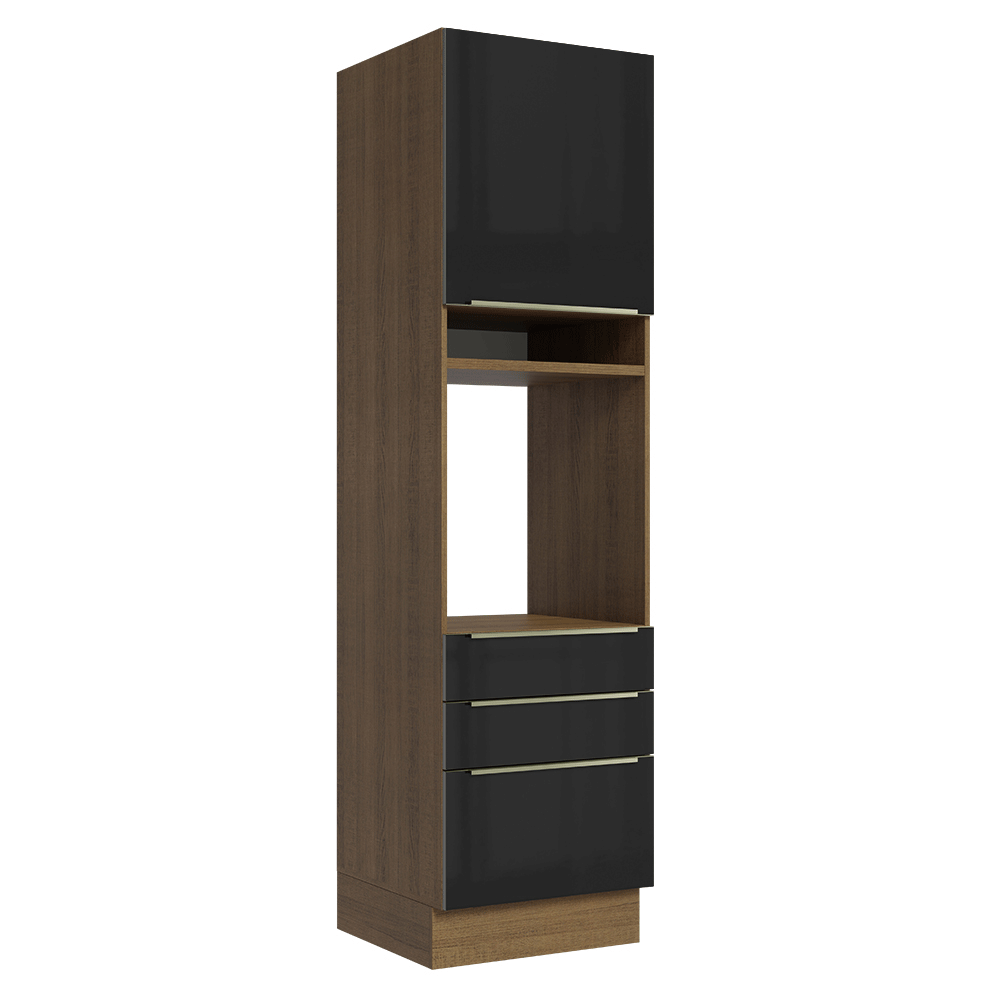 Mueble para Horno/Microondas 60 cm 1 Puerta y 3 Cajones Marrón/Negro Lux Madesa