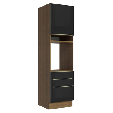 Mueble para Horno o Microondas 60 cm 1 Puerta 3 Cajones Marrón/Negro Lux Madesa