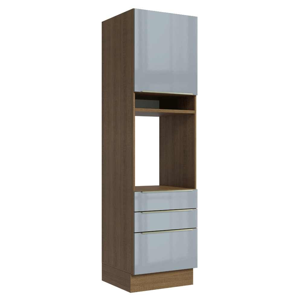 Mueble para Horno/Microondas 60 cm 1 Puerta y 3 Cajones Blanco/Gris Lux Madesa