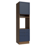 Mueble de cocina para Horno/ microondas 60 cm 1 Puerta 3 Cajones Marrón/Azul Vik Madesa
