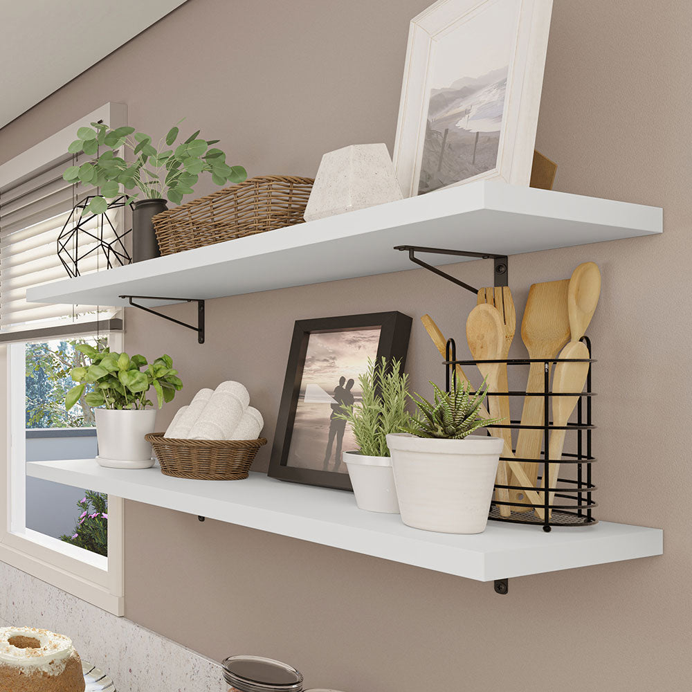 Kit de 2 Estantes de Cocina Flotantes 80 cm con Soportes, Blanco