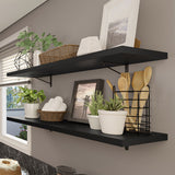 Kit de 2 Estantes de Cocina Flotantes 80 cm con Soportes, Negro