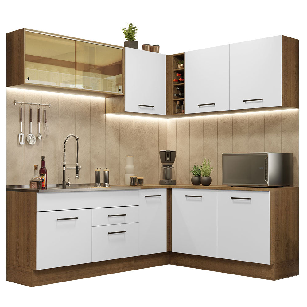 Combo completo de Cocina Esquinera 389cm Agata Madesa 01 Marrón/Blanco