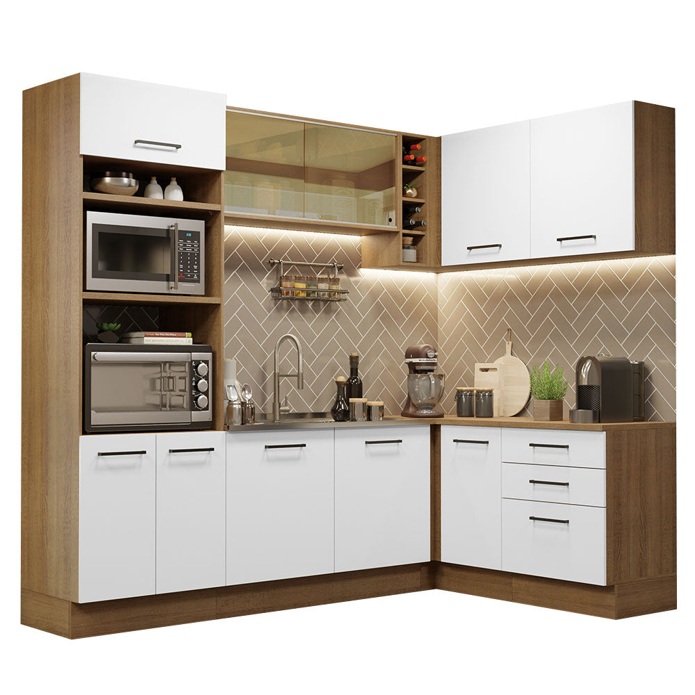 Combo completo de Cocina Esquinera 399 cm 10 Puertas 3 Cajones Sin Mesada Marrón/Blanco Agata Madesa