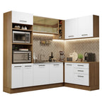 Combo completo de Cocina Esquinera 399 cm 10 Puertas 3 Cajones Sin Mesada Marrón/Blanco Agata Madesa
