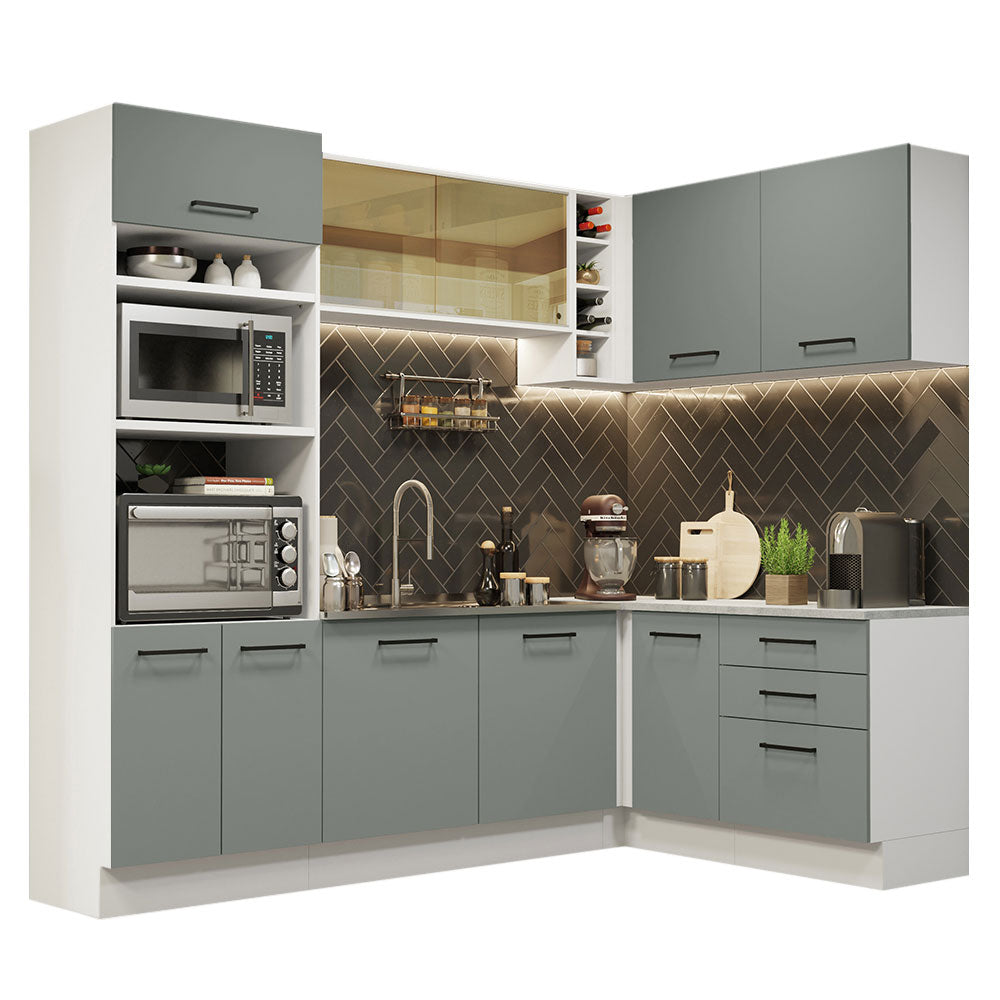 Combo completo de Cocina Esquinera 399cm Blanco/Gris Agata 01