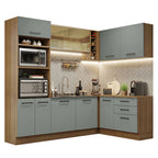 Combo completo de Cocina Esquinera 399 cm 10 Puertas 3 Cajones Sin Mesada Marrón/Gris Agata Madesa