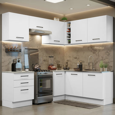 Combo completo de Cocina Esquinera 399 cm 8 Puertas 3 Cajones Sin Mesada Blanco Agata Madesa