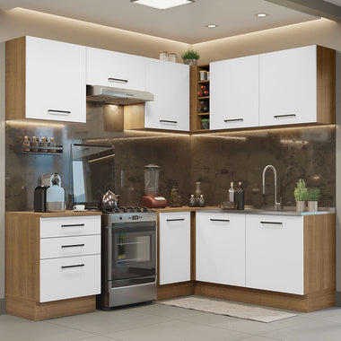 Combo completo de Cocina Esquinera 399 cm 8 Puertas 3 Cajones Sin Mesada Marrón/Blanco Agata Madesa