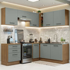 Combo completo de Cocina Esquinera 399 cm 8 Puertas 3 Cajones Sin Mesada Marrón/Gris Agata Madesa
