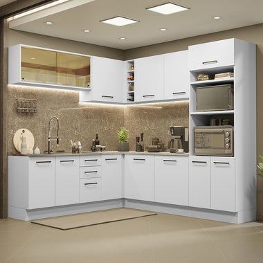 Combo completo de Cocina Esquinera 459 cm 13 Puertas 3 Cajones Sin Mesada Blanco Agata Madesa