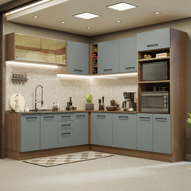 Combo completo de Cocina Esquinera 459 cm 13 Puertas 3 Cajones Sin Mesada Marrón/Gris Agata Madesa
