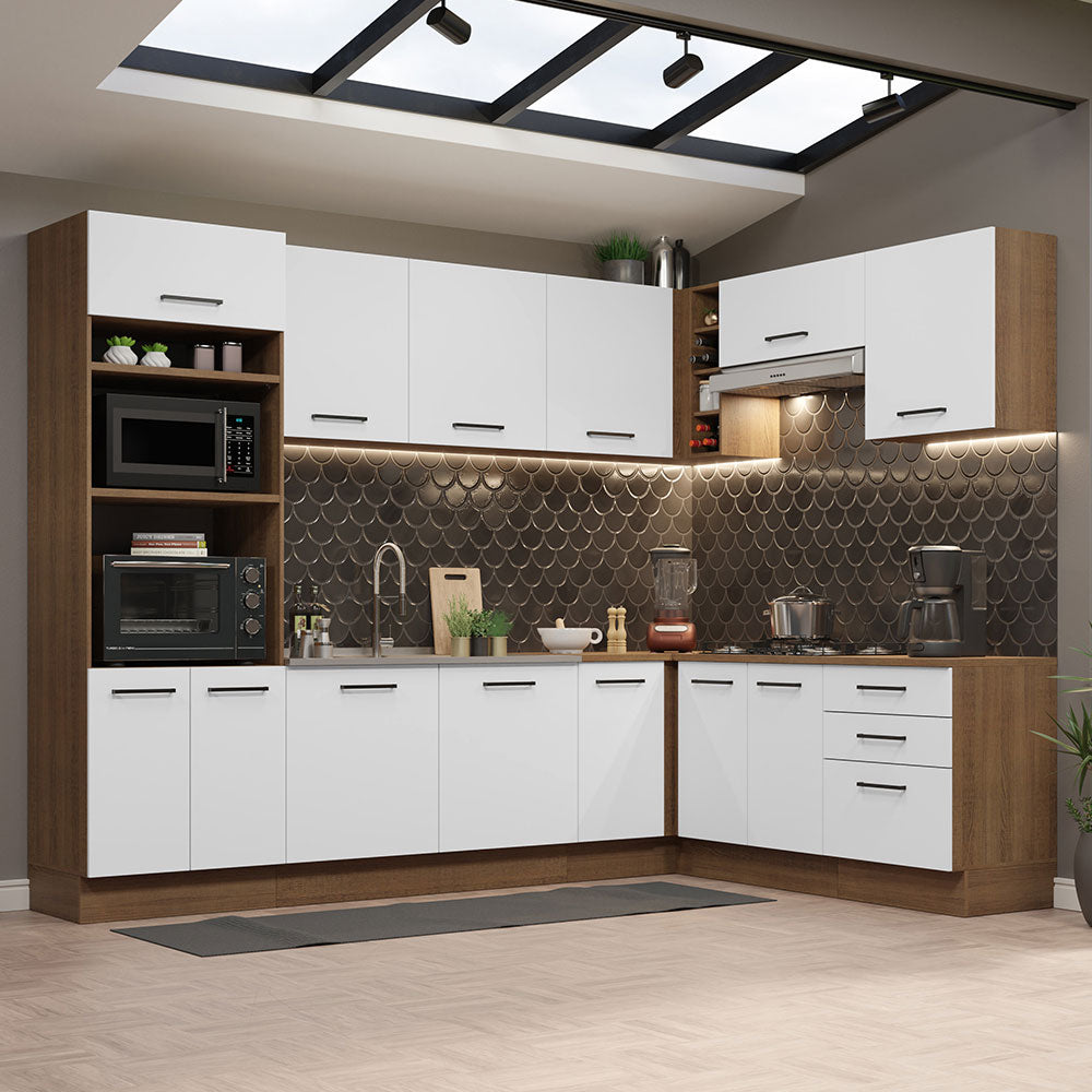 Combo completo de Cocina Esquinera 479 cm 13 Puertas 3 Cajones Sin Mesada Marrón/Blanco Agata Madesa
