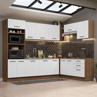Combo completo de Cocina Esquinera 479 cm 13 Puertas 3 Cajones Sin Mesada Marrón/Blanco Agata Madesa