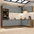 Combo completo de Cocina Esquinera 479 cm 13 Puertas 3 Cajones Sin Mesada Marrón/Gris Agata Madesa
