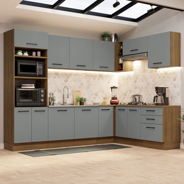 Combo completo de Cocina Esquinera 479 cm 13 Puertas 3 Cajones Sin Mesada Marrón/Gris Agata Madesa