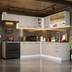 Combo completo de Cocina Esquinera 486 cm 13 Puertas 3 Cajones Sin Mesada Blanco/Crema Agata Madesa