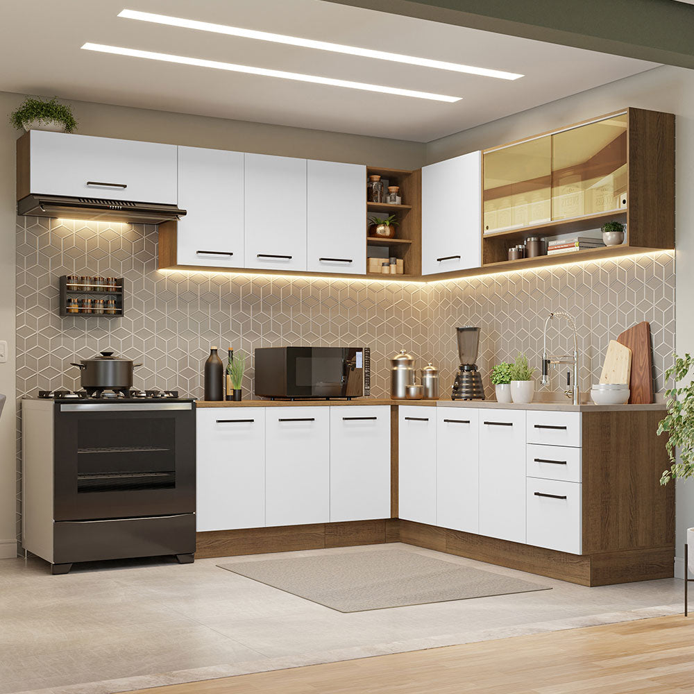 Combo completo de Cocina Esquinero 486cm Marrón/Blanco 60cm de Profundidad Agata Madesa 01