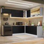 Combo completo de Cocina Esquinera 486 cm 13 Puertas 3 Cajones Sin Mesada Blanco/Negro Agata Madesa