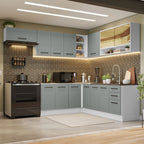 Combo completo de Cocina Esquinera 486 cm 13 Puertas 3 Cajones Sin Mesada Blanco/Gris Agata Madesa