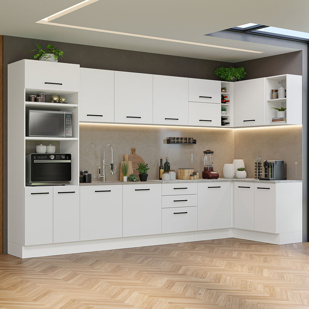Combo completo de Cocina Esquinera 499 cm 14 Puertas 3 Cajones Sin Mesada Blanco Agata Madesa