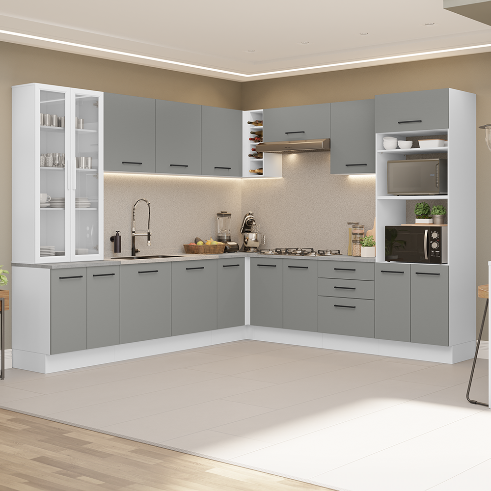Combo completo de Cocina Esquinera con Cristalero 549 cm Madesa Agata BG 01