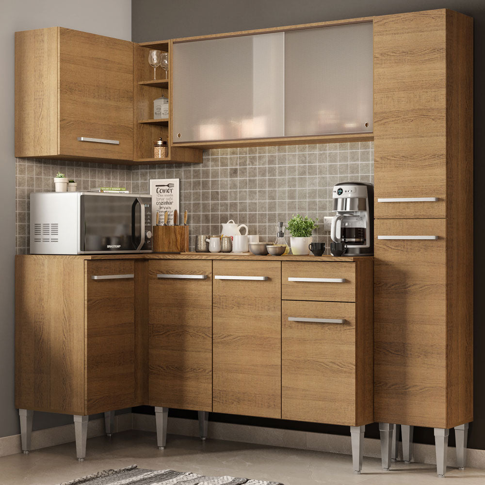 Combo completo de Cocina Esquinera 261 cm 9 Puertas 1 Cajón Marrón Emilly Madesa 02
