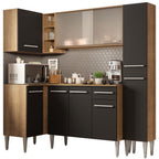 Combo completo de Cocina Esquinera 261 cm 9 Puertas 1 Cajón Marrón/Negro Emilly Madesa 02