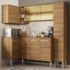 Combo completo de Cocina Esquinera 261 cm 9 Puertas 1 Cajón Marrón Emilly Madesa 03