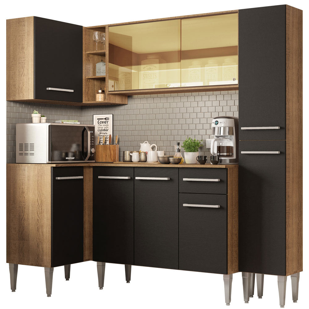Combo completo de Cocina Esquinera Madesa Emilly 261cm Marrón/Negro 03