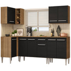 Combo completo de Cocina Esquinera 293 cm 9 Puertas 1 Cajón Marrón/Negro Emilly Madesa
