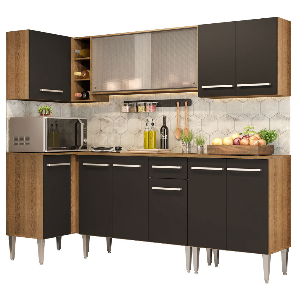 Combo completo de Cocina Esquinera Madesa Emilly 293cm Marrón/Negro 03