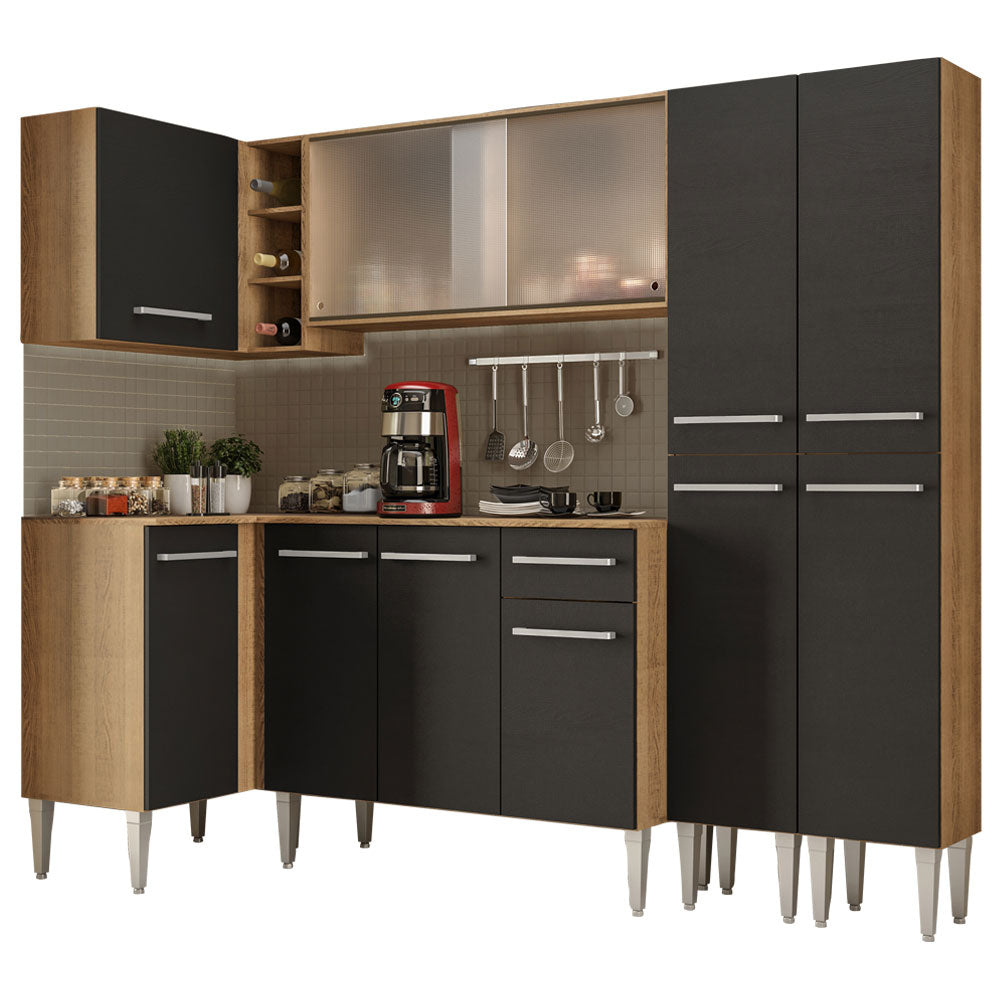 Combo completo de Cocina Esquinera Madesa Emilly 293cm Marrón/Negro 05