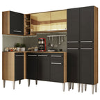 Combo completo de Cocina Esquinera 293 cm 11 Puertas 1 Cajón Marrón/Negro Emilly Madesa 06