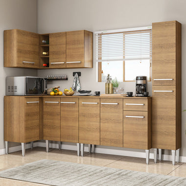 Combo completo de Cocina Esquinera 325 cm 11 Puertas 1 Cajón Marrón Emilly Madesa