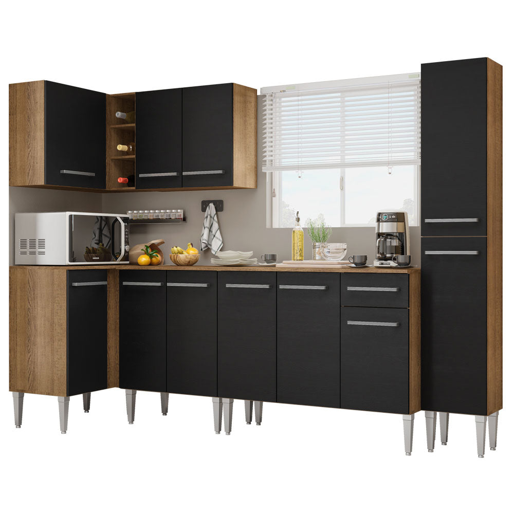 Combo completo de Cocina Esquinera Madesa Emilly 325cm Marrón/Negro 02