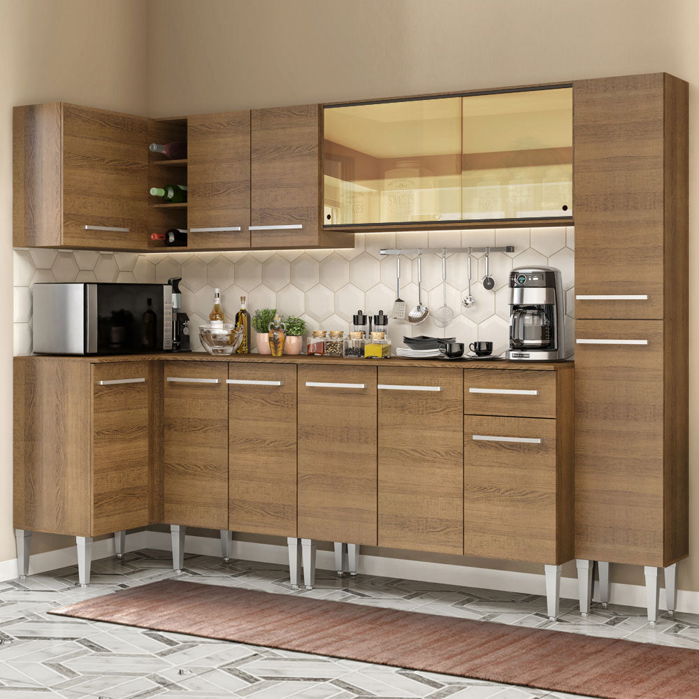 Combo completo de Cocina Esquinera 325 cm 13 Puertas 1 Cajón Marrón Emilly Madesa 04