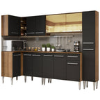 Combo completo de Cocina Esquinera 325 cm 13 Puertas 1 Cajón Marrón/Negro Emilly Madesa 04