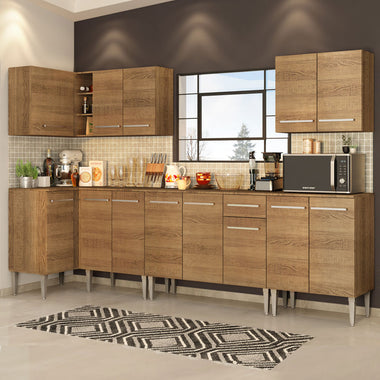 Combo completo de Cocina Esquinera 357 cm 13 Puertas 1 Cajón Marrón Emilly Madesa