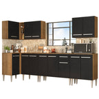 Combo completo de Cocina Esquinera 357 cm 13 Puertas 1 Cajón Marrón/Negro Emilly Madesa