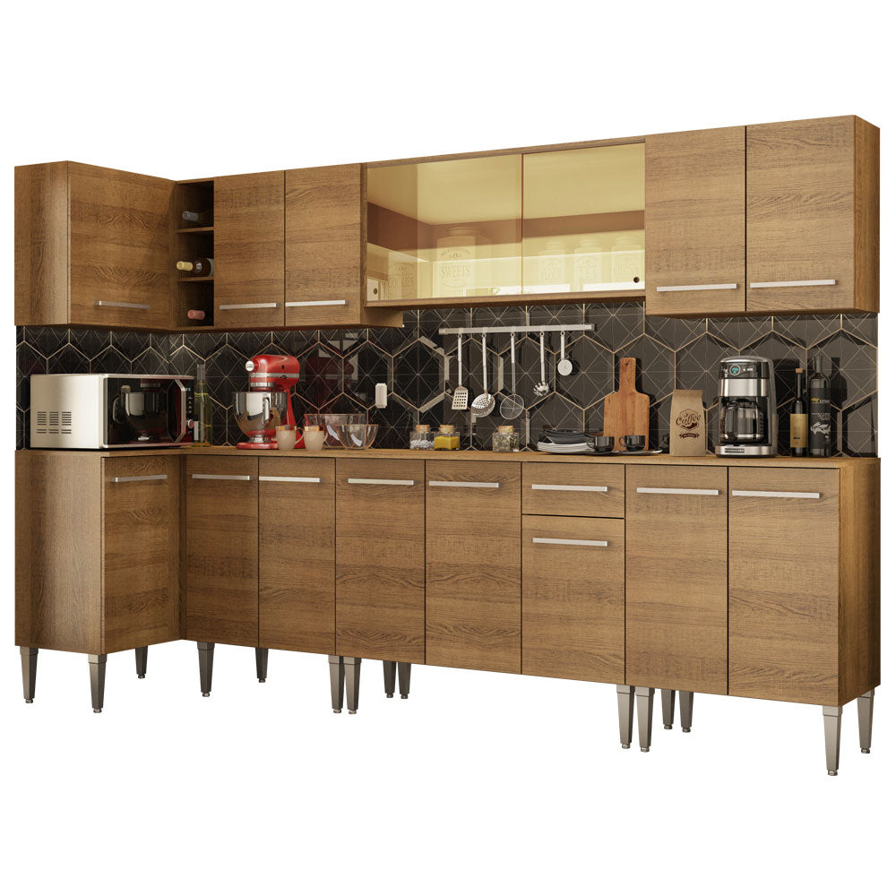Combo completo de Cocina Esquinera 357cm Emilly Mega Madesa 03 - Marrón