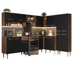 Combo completo de Cocina Esquinera 417 cm 15 Puertas 1 Cajón Marrón/Negro Emilly Madesa