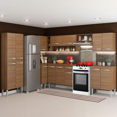 Combo completo de Cocina Esquinera 481 cm 15 Puertas 1 Cajón Marrón Emilly Madesa