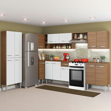 Combo completo de Cocina Esquinera 481 cm 15 Puertas 1 Cajón Blanco/Marrón Emilly Madesa