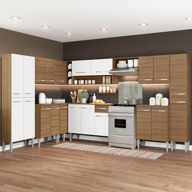 Combo completo de Cocina Esquinera 513 cm 21 Puertas 1 Cajón Blanco/Marrón Emilly Madesa