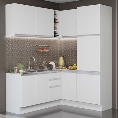 Combo completo de Cocina Esquinera 329 cm 9 Puertas 3 Cajones Sin Mesada Blanco Glamy Madesa