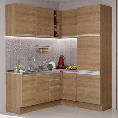 Combo completo de Cocina Esquinera 329 cm 9 Puertas 3 Cajones Sin Mesada Marrón Glamy Madesa