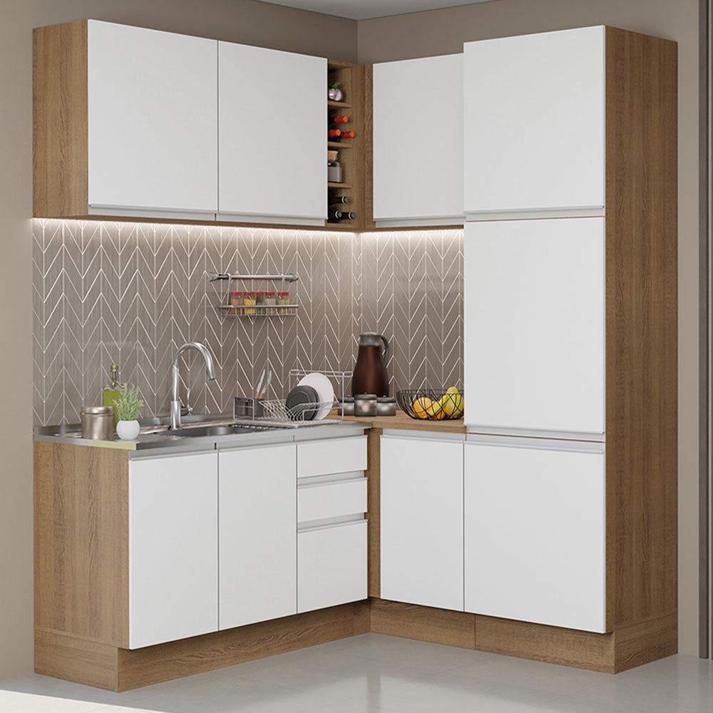 Combo completo de Cocina Esquinera 329cm Marrón/Blanco Glamy Madesa 01