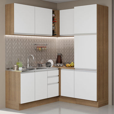 Combo completo de Cocina Esquinera 329 cm 9 Puertas 3 Cajones Sin Mesada Marrón/Blanco Glamy Madesa