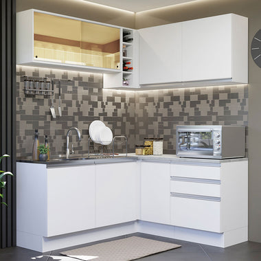 Combo completo de Cocina Esquinera 329 cm 7 Puertas 3 Cajones Sin Mesada Blanco Glamy Madesa